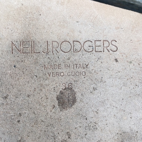 Neil J. Rodgers Chriselle Wedge Cognac Leather Square Toe Geo Mod Heel Sandals - Picture 9 of 10